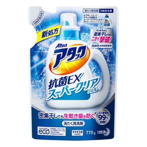 花王 洗濯用洗剤 液体 アタック 抗菌EX スーパークリアジェル 詰替用 770g