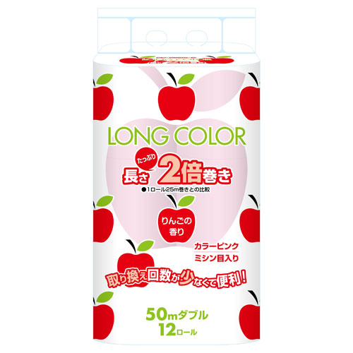 藤枝製紙 トイレットペーパー ロングカラー100 りんごの香り ダブル 114mm×50m ピンク 12ロール