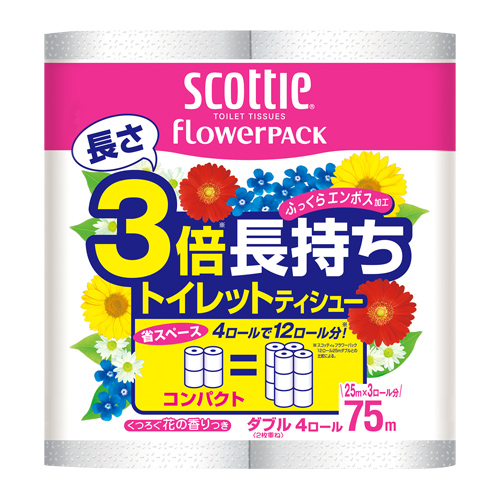 日本製紙クレシア トイレットペーパー スコッティ フラワーパック 3倍長持ち ダブル 4ロール