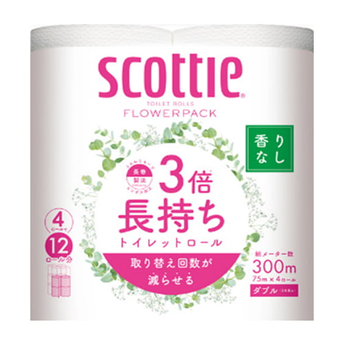 日本製紙クレシア スコッティ フラワーパック 3倍長持ち 無香料 ダブル 4ロール
